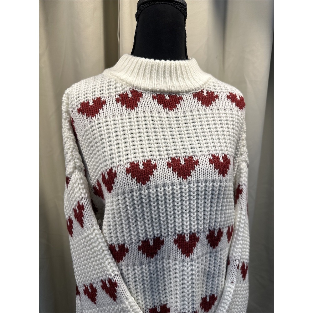 Francesca's Women's Sweater Oversize Size S Heart Sweater Long‎ Sleeve Red New